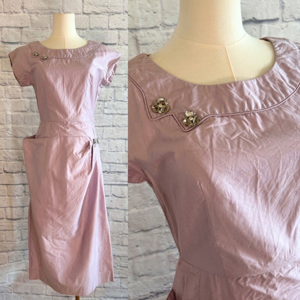 Vintage 1950s Evening Dress Formal Gown Rhinestones Elegant Pinup Dapper 50s 60s
